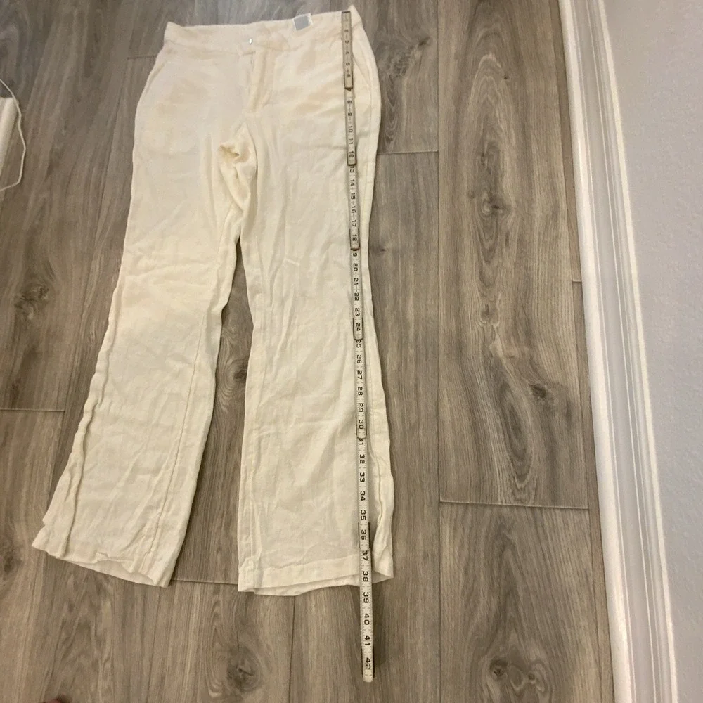 H&M Divided Women Ivory Linen Blend Straight Leg Dress Pants Mid Rise Size 4